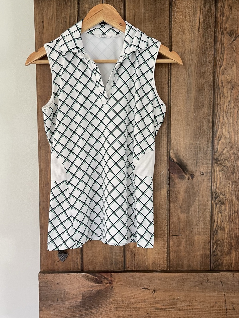 Lady Hagen White Blue & Green Plaid Sleeveless Golf Polo Tank Shirt XS